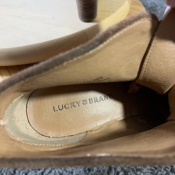Lucky Brand Shoes Yaney Wedge Heel Ankle Boot Womens Size 9.5 Brown Lace Up Moc - Picture 7 of 12